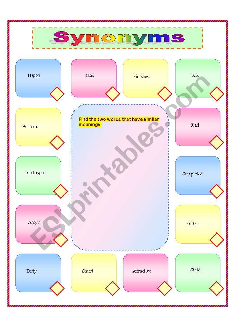 synonyms worksheet