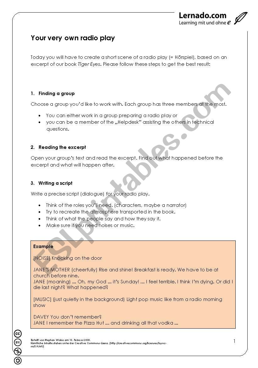 Make your own Radio Play worksheet