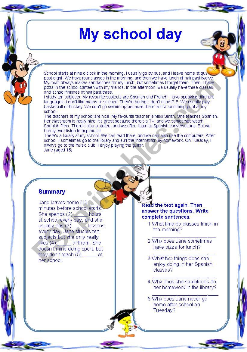 Reading Comprehension worksheet