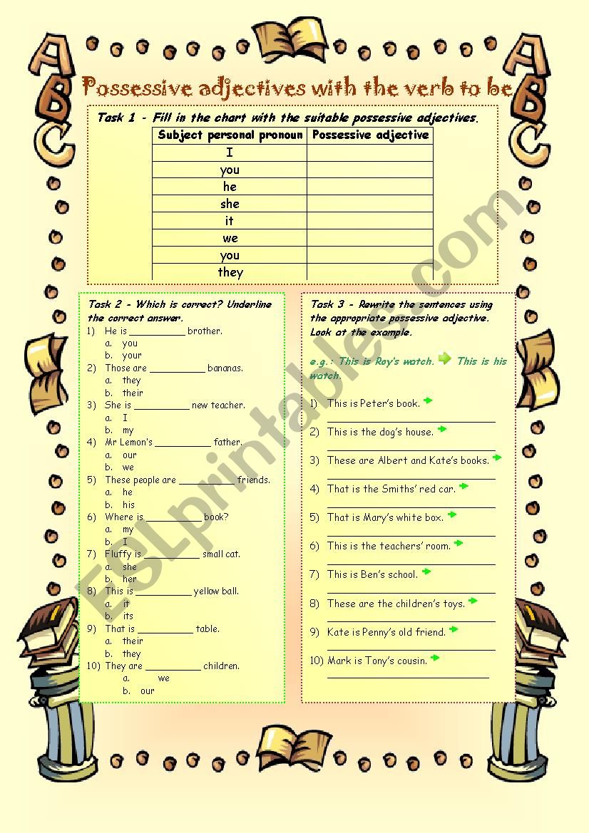 Possessive adjectives with the verb to be WITH KEY