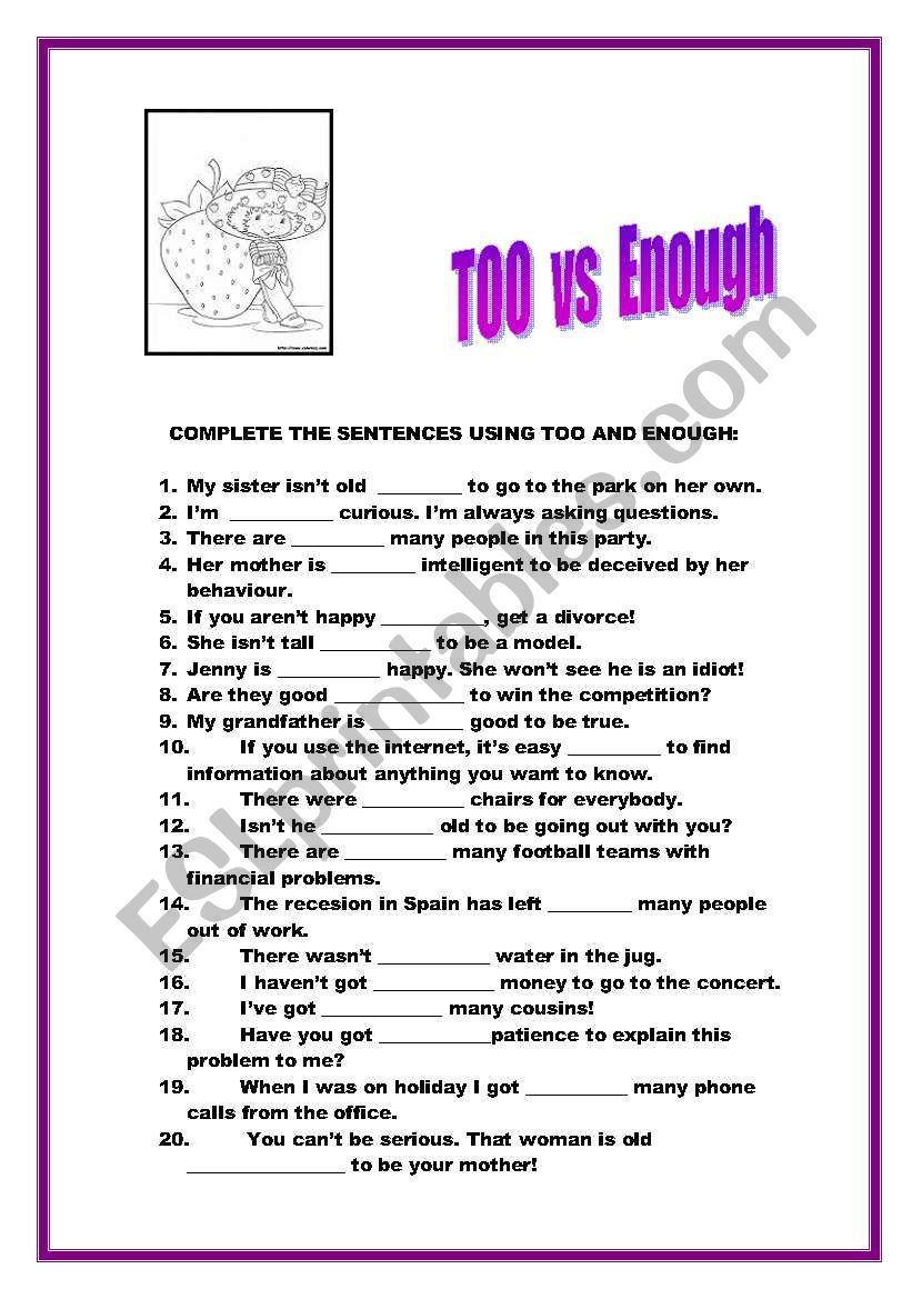 TOO VS ENOUGH worksheet