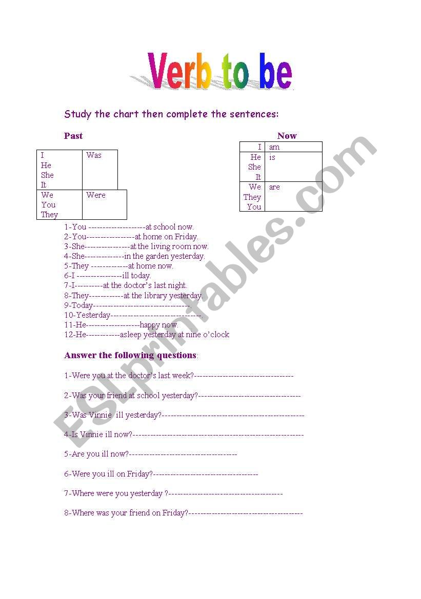 verbs to be worksheet