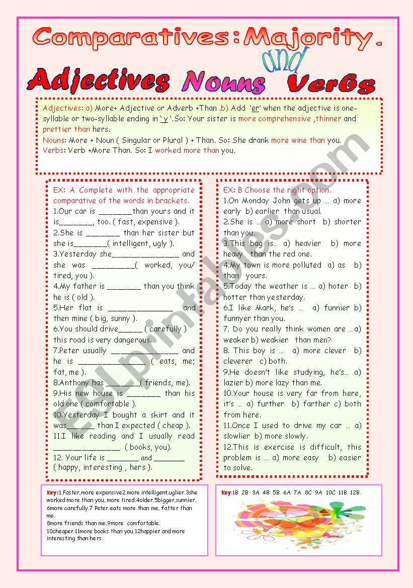 COMPARATIVES: MAJORITY.ADJECTIVES,NOUNS AND VERBS.