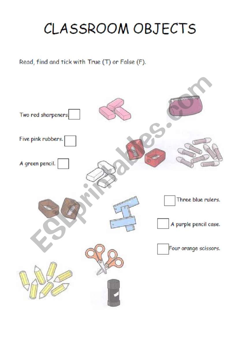 Classroom objects worksheet