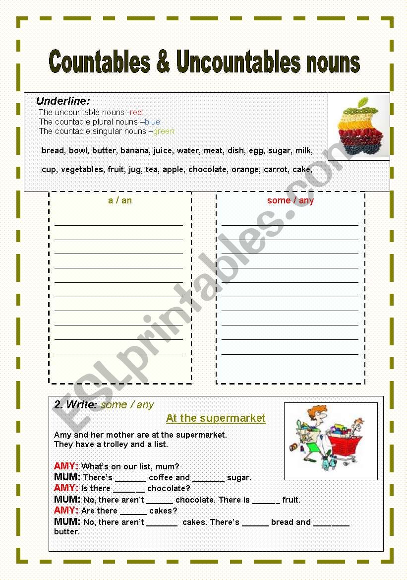 Countable & uncountable nouns worksheet