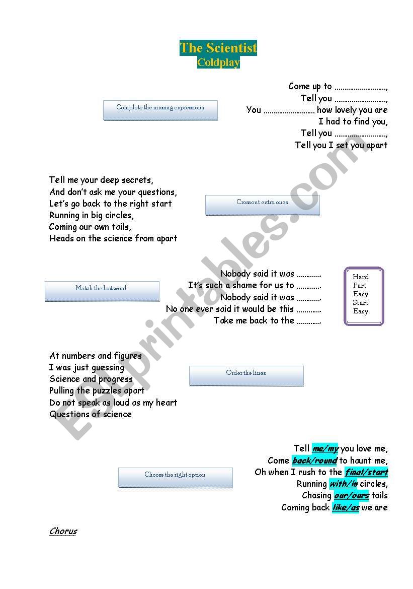 Coldplay - The Scientist worksheet