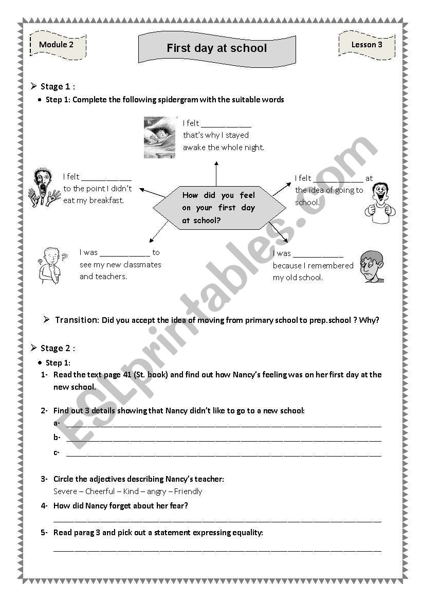 First day at school Module 2 Lesson 3 9th form Tunisia