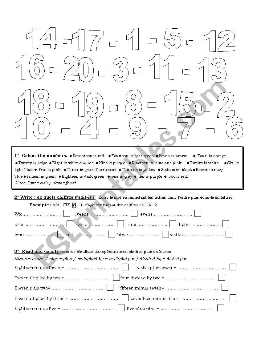 numbers worksheet