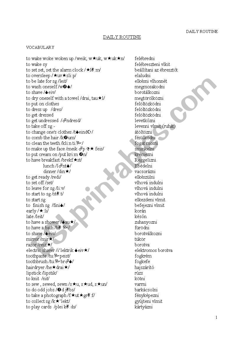 my daily habits worksheet