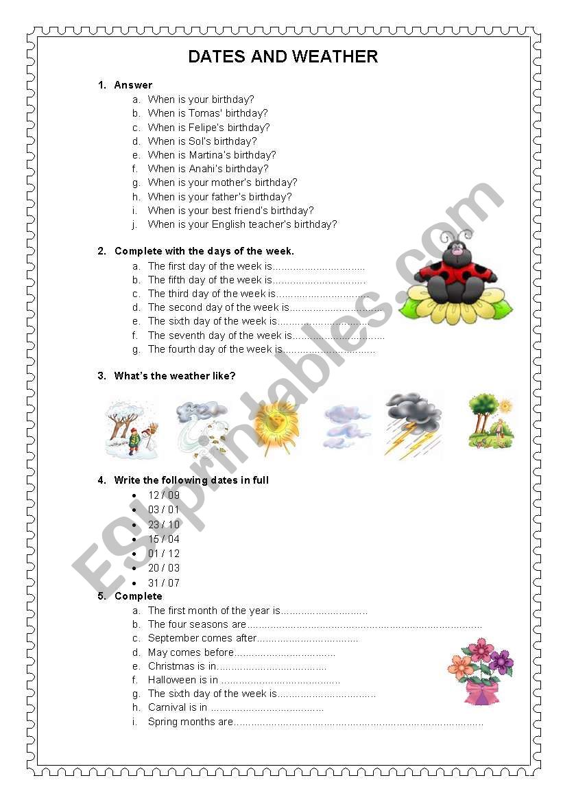 DATES AND WEATHER worksheet