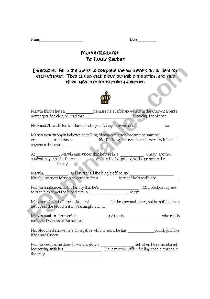 Marvin Redpost worksheet