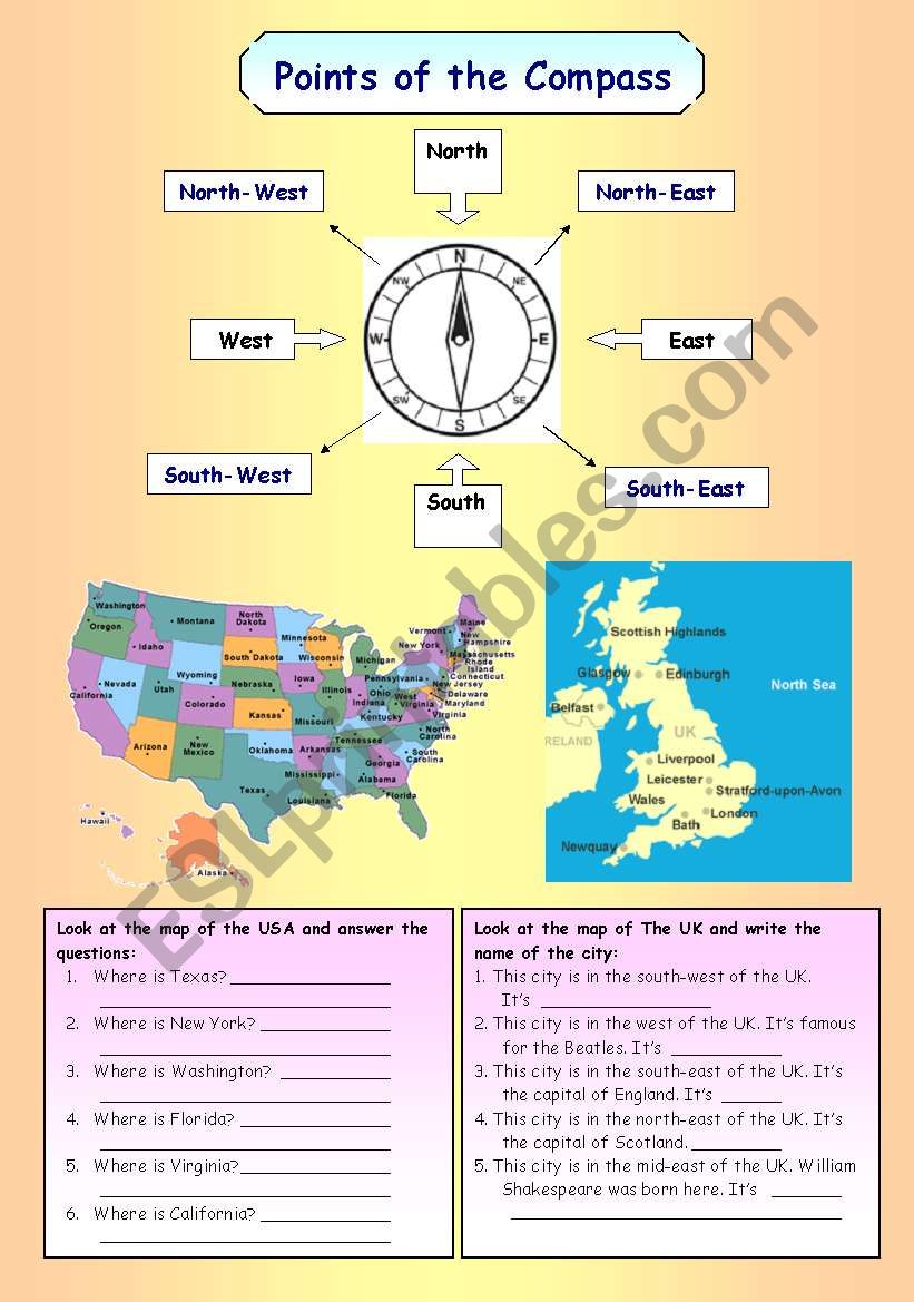 Points of the compass worksheet
