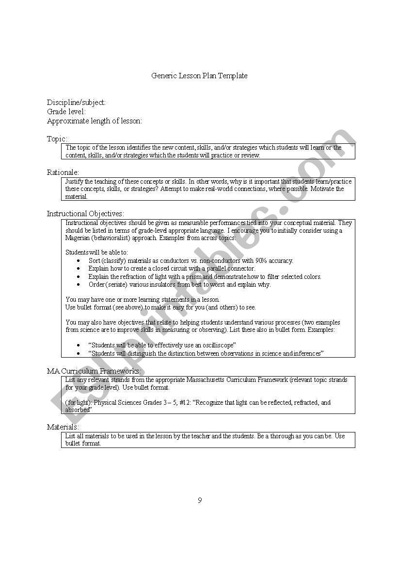 Lesson Plan Template worksheet