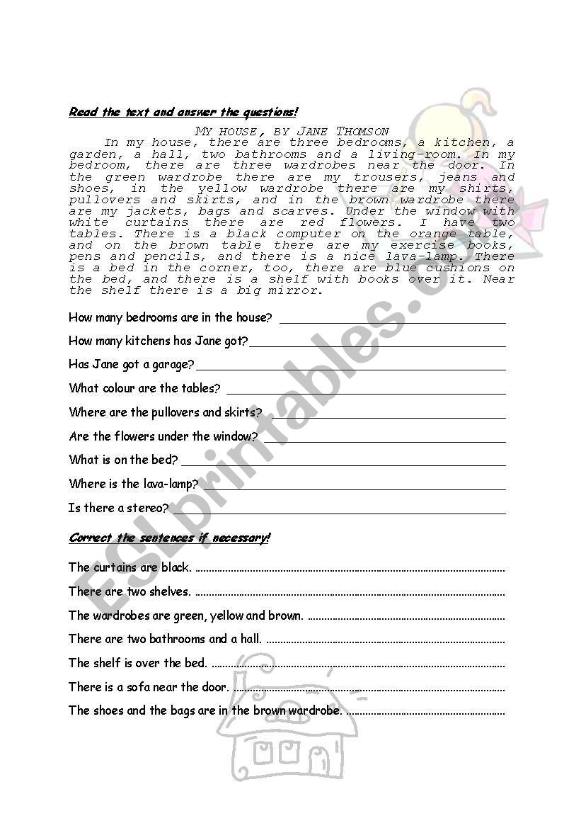 JaneÂ´s House worksheet