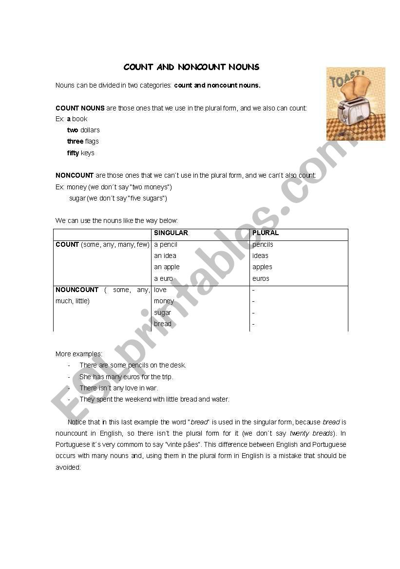 Count and Noncount nouns worksheet