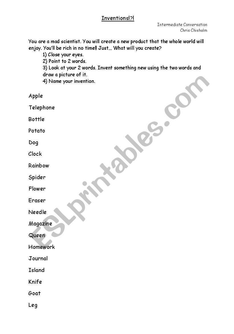 Inventions! worksheet