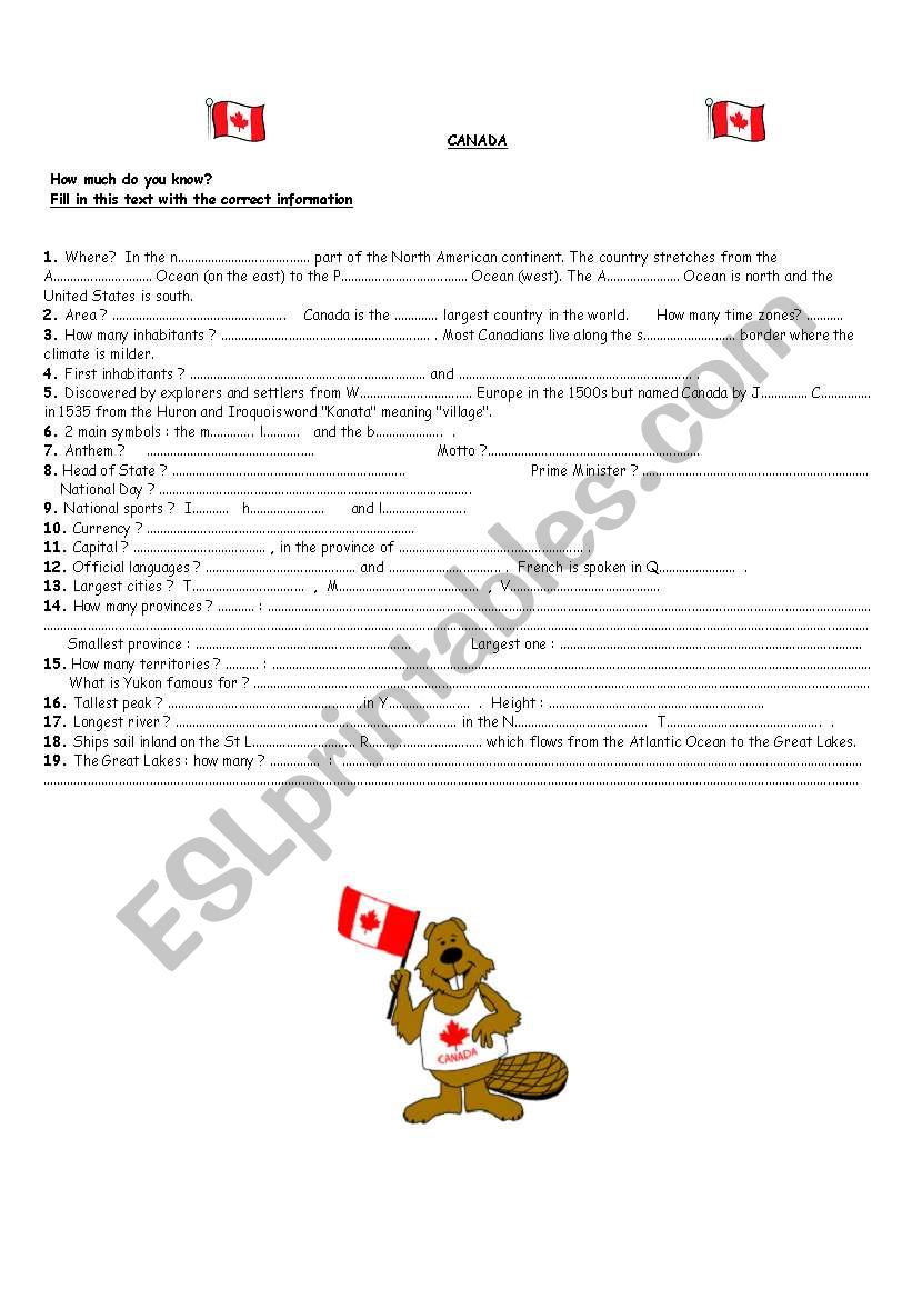 Canada worksheet