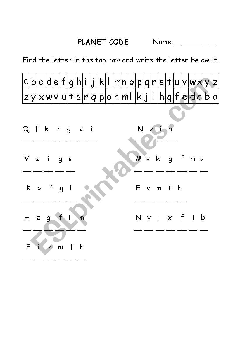 Planet Code worksheet