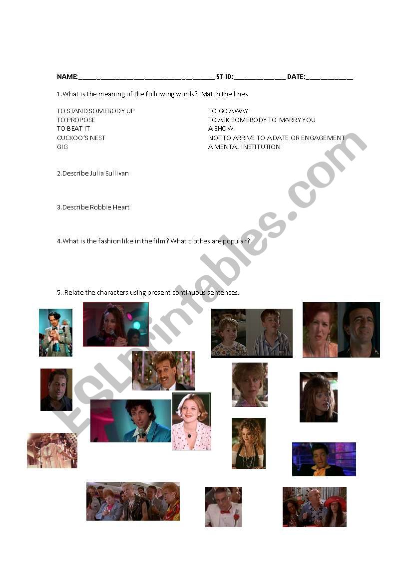 THE WEDDING SINGER worksheet