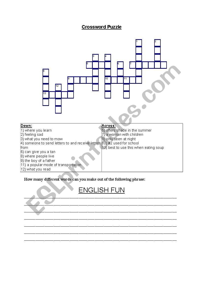 English word puzzles worksheet