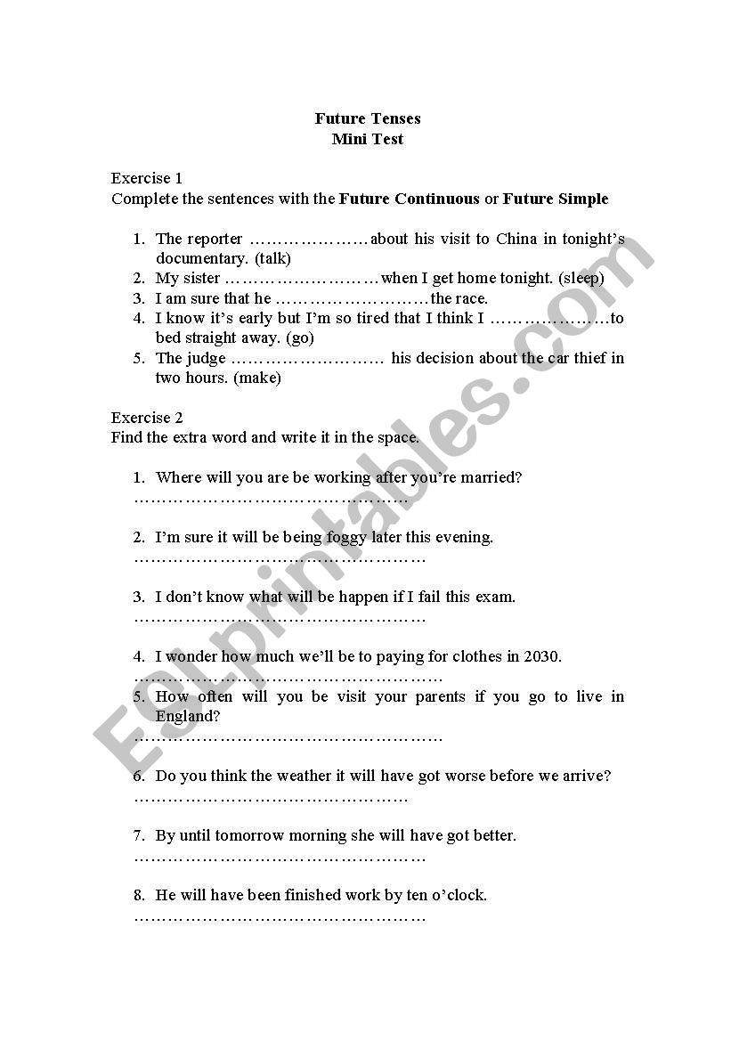 Future Tenses worksheet