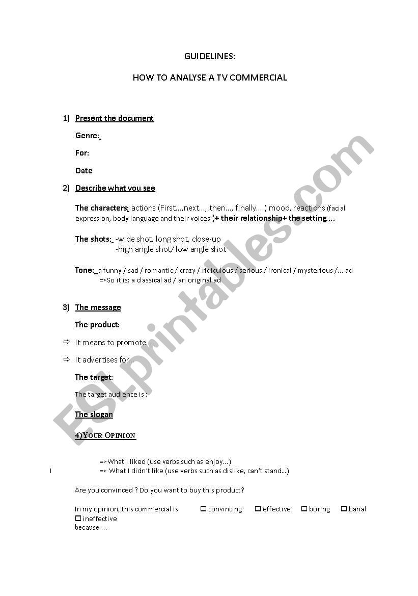 How to analyse a tv commercial
