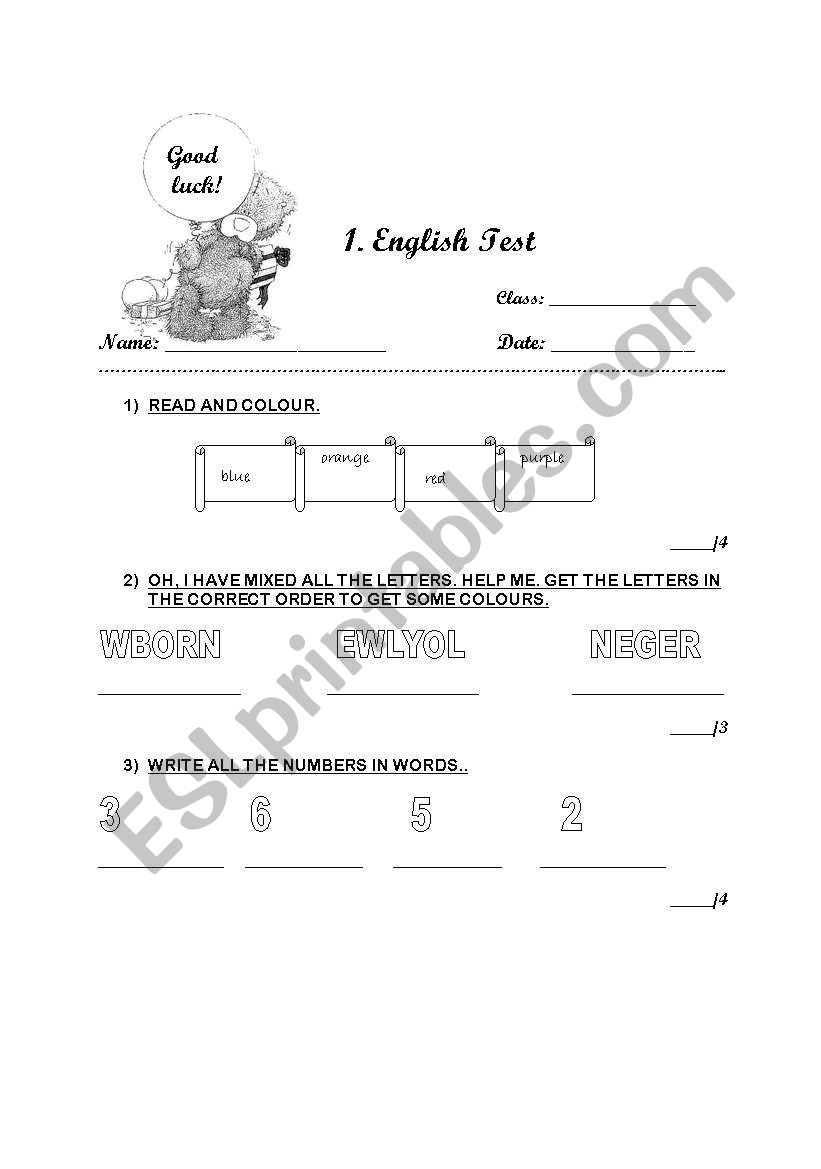 TEST 1 - elementary worksheet