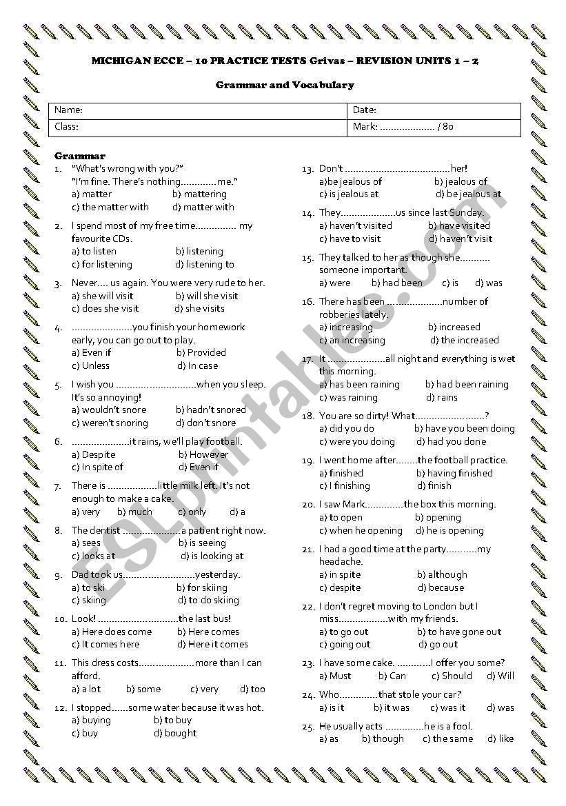 ECCE GRAMMAR AND VOCABULARY TEST !