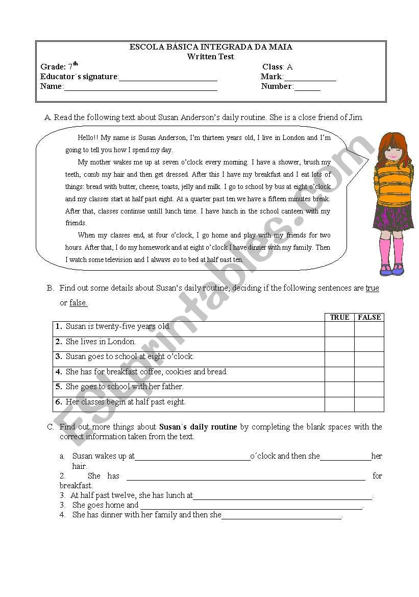 Daily Routine worksheet