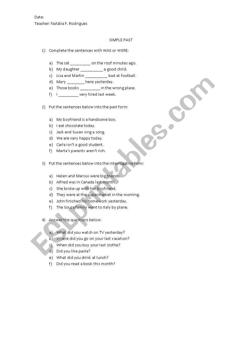 Past Simple worksheet