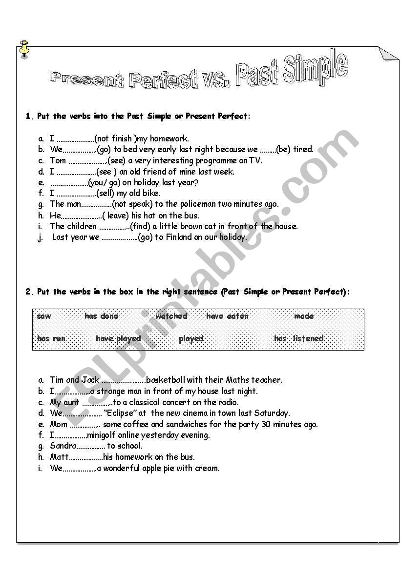 Present Perfect worksheet worksheet