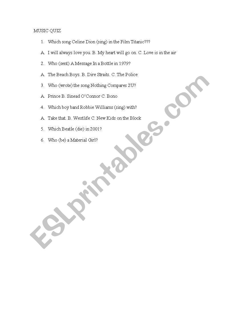 Music Quiz worksheet