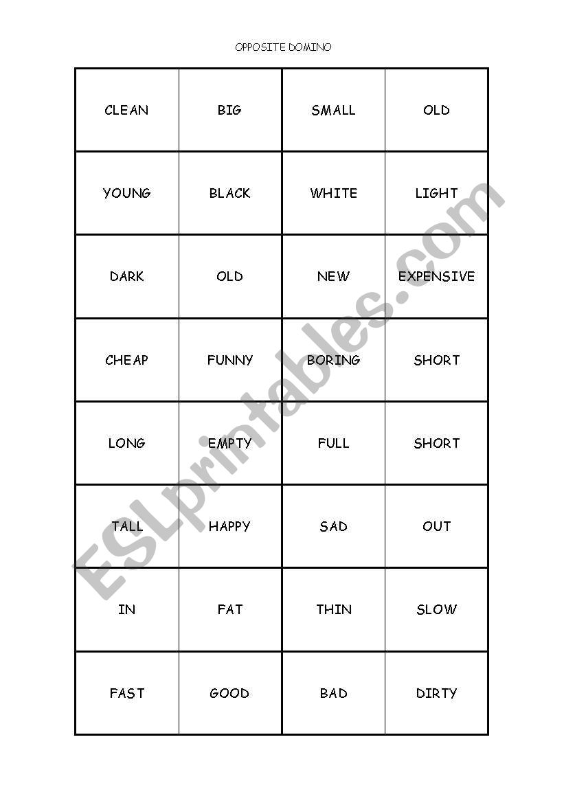 OPPOSITE DOMINO worksheet