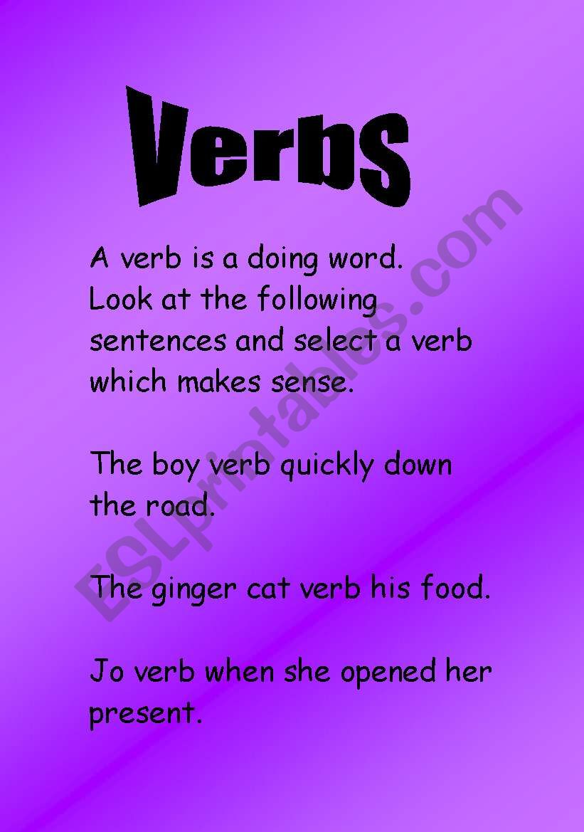 verbs work sheet worksheet