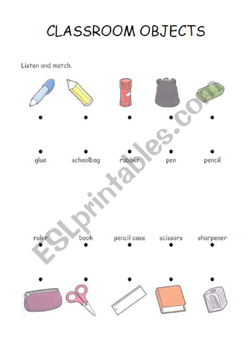 Classroom objects worksheet