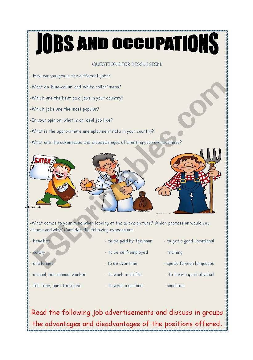 JOBS AND OCCUPATIONS worksheet