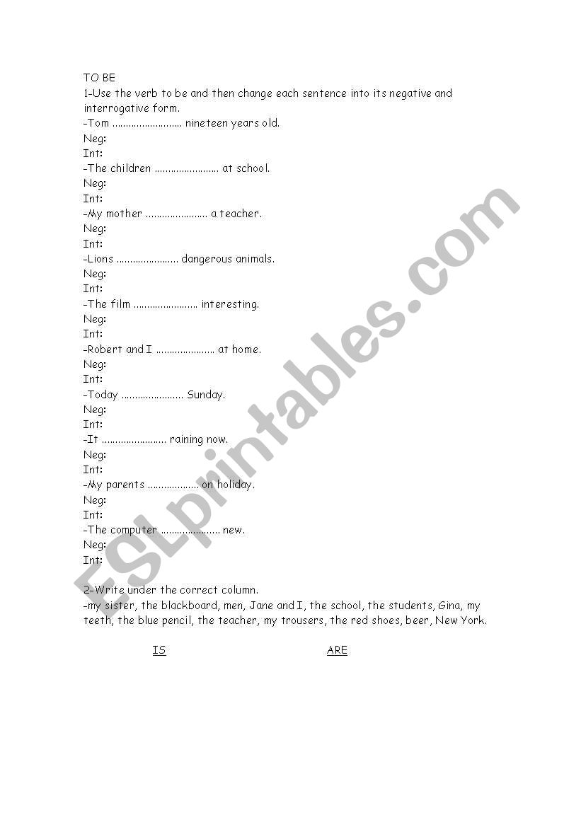 to be worksheet