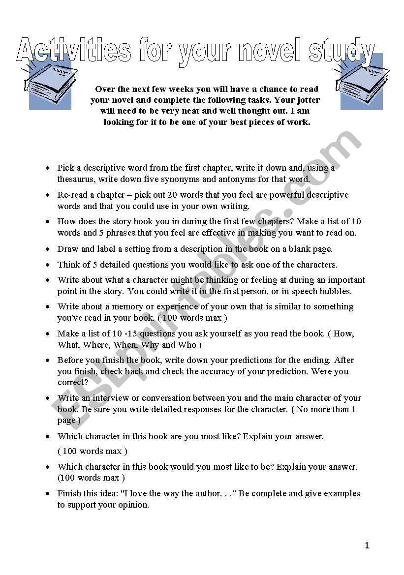 Novel Study Questions worksheet