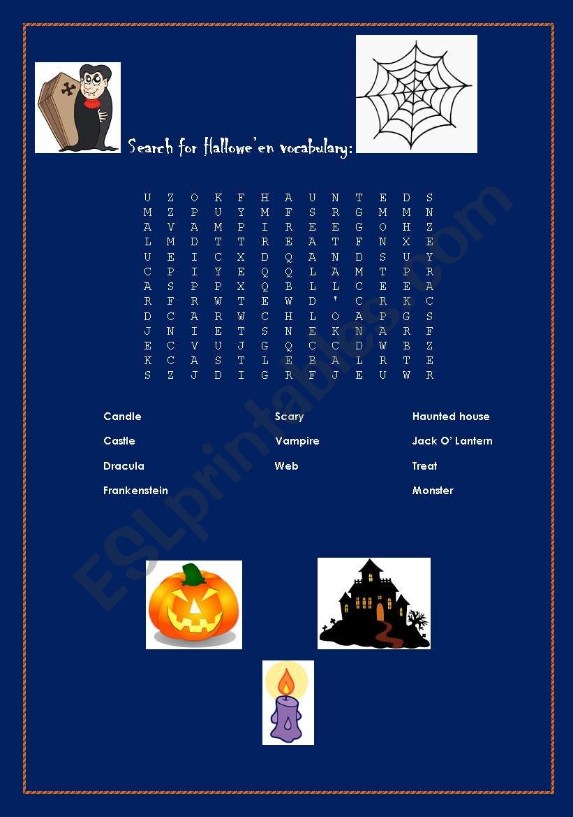 Halloween vocabulary wordsearch puzzle