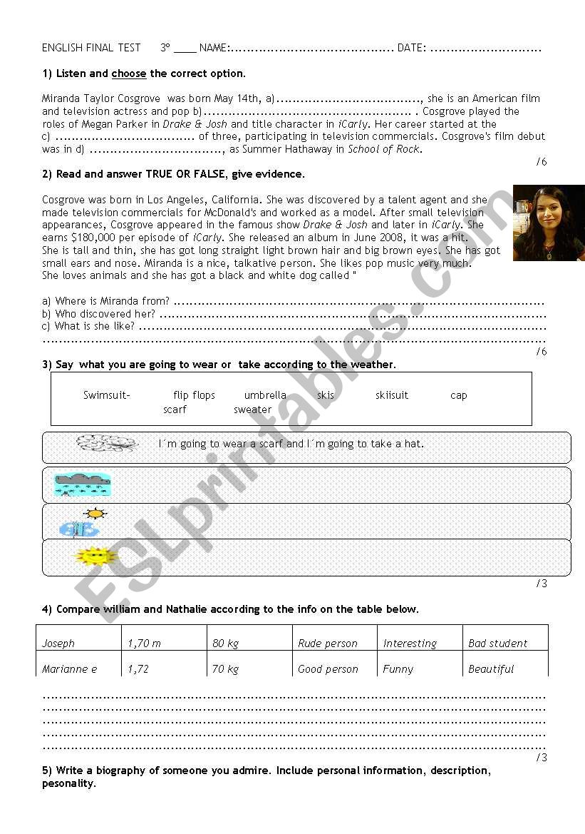 miranda cosgrove  worksheet