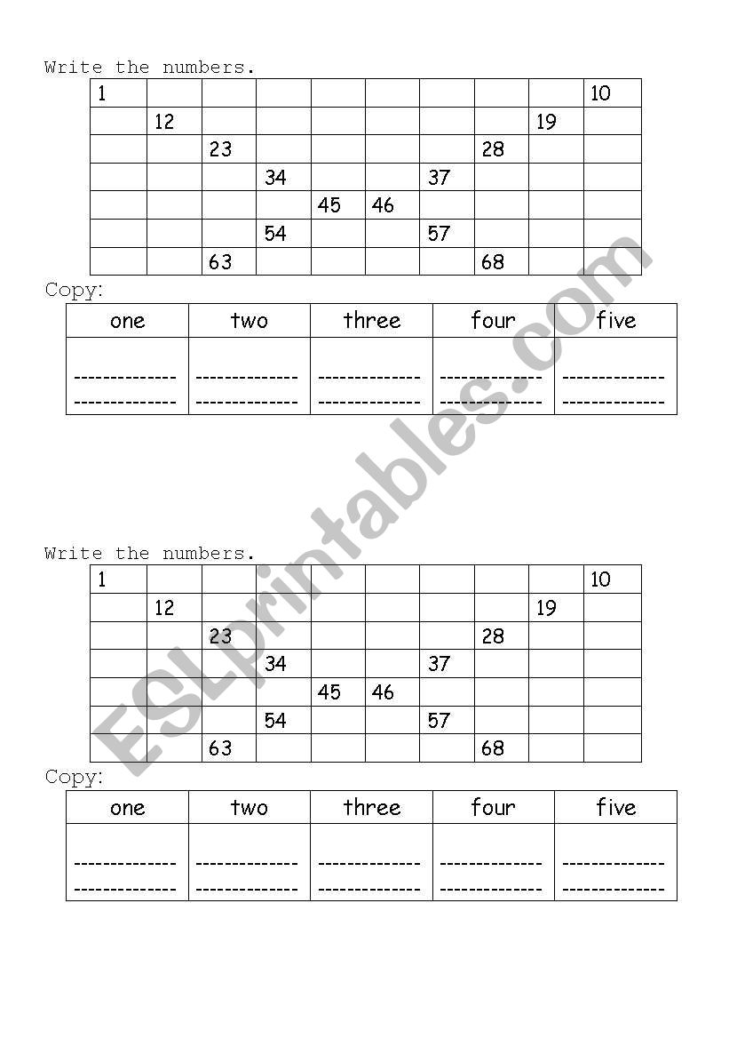 numbers worksheet