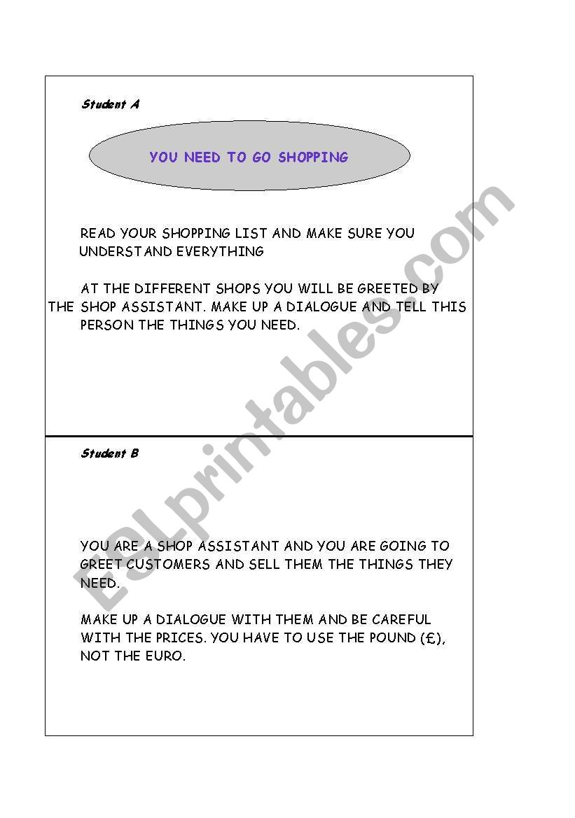 A shopping list worksheet