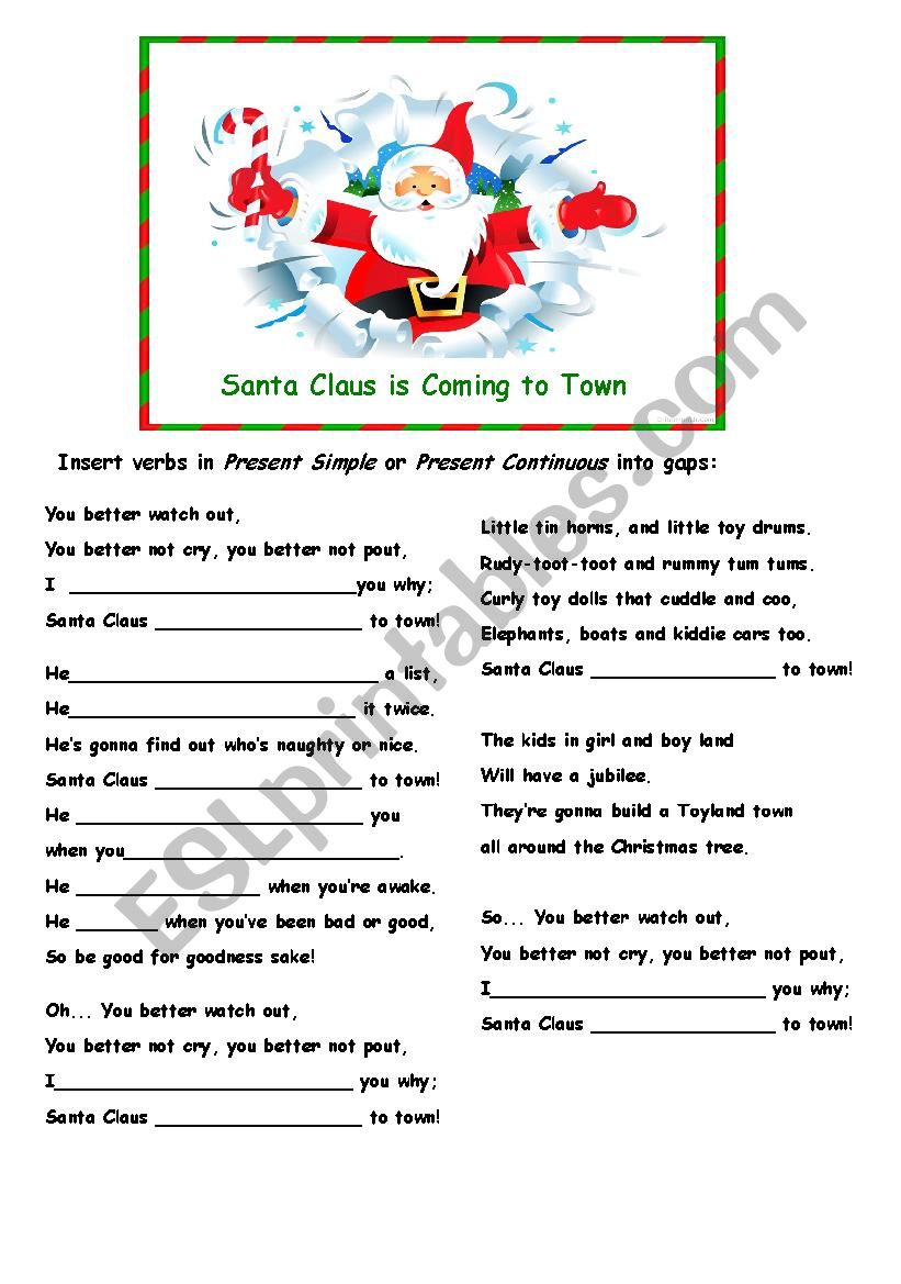 Santa Claus is Coming to Town worksheet
