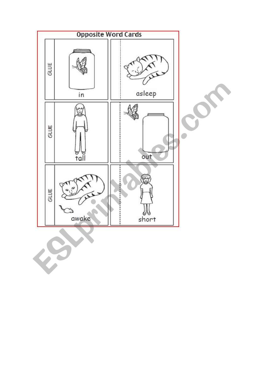 Opposites word cards worksheet