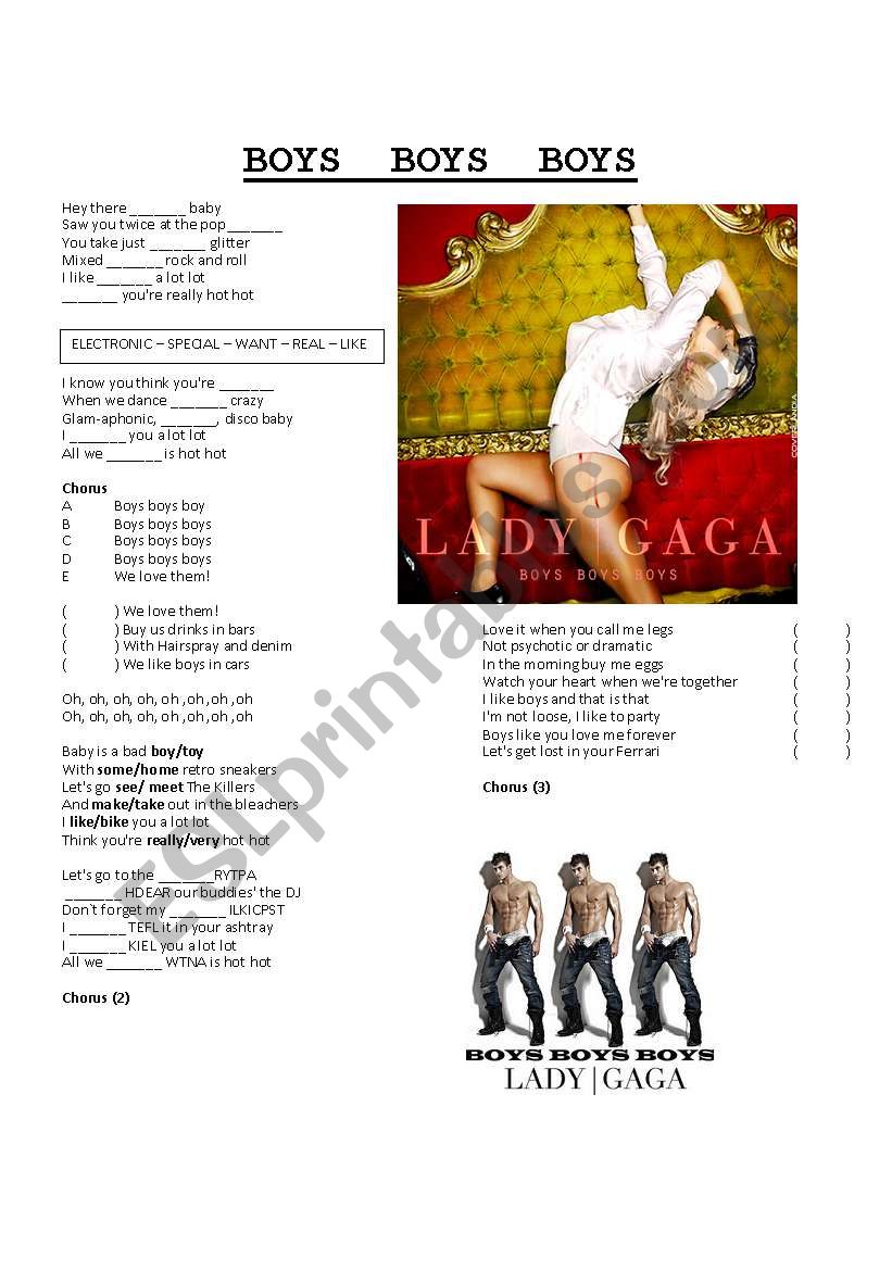 Boys boys boys - Lady Gaga worksheet