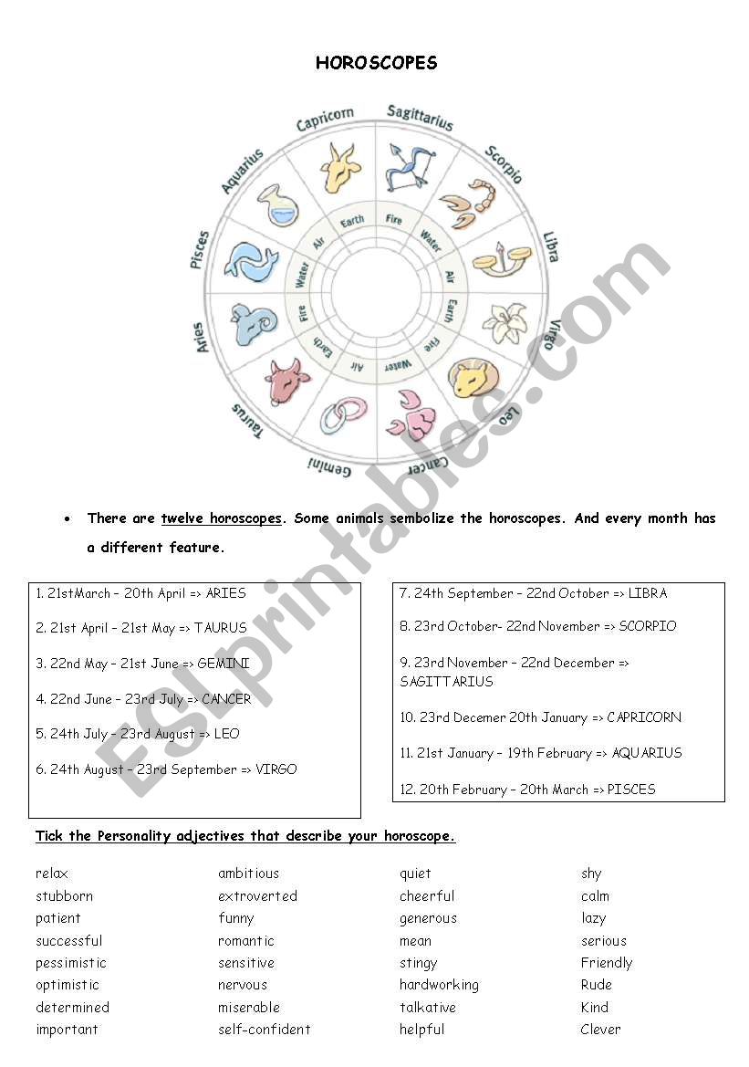 horoscopes worksheet