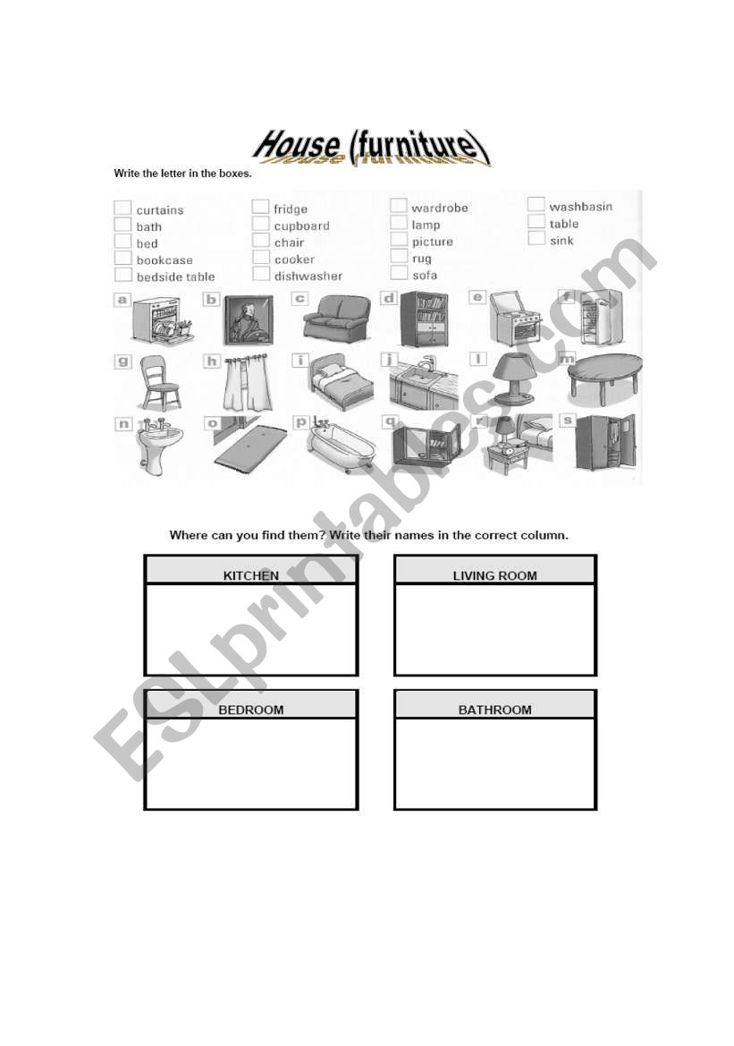 House Furniture  worksheet