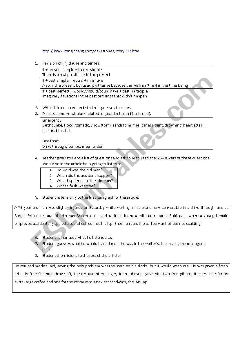 Accidents Lesson-Plan worksheet