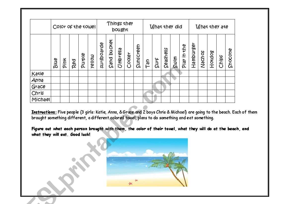 Logic puzzle worksheet