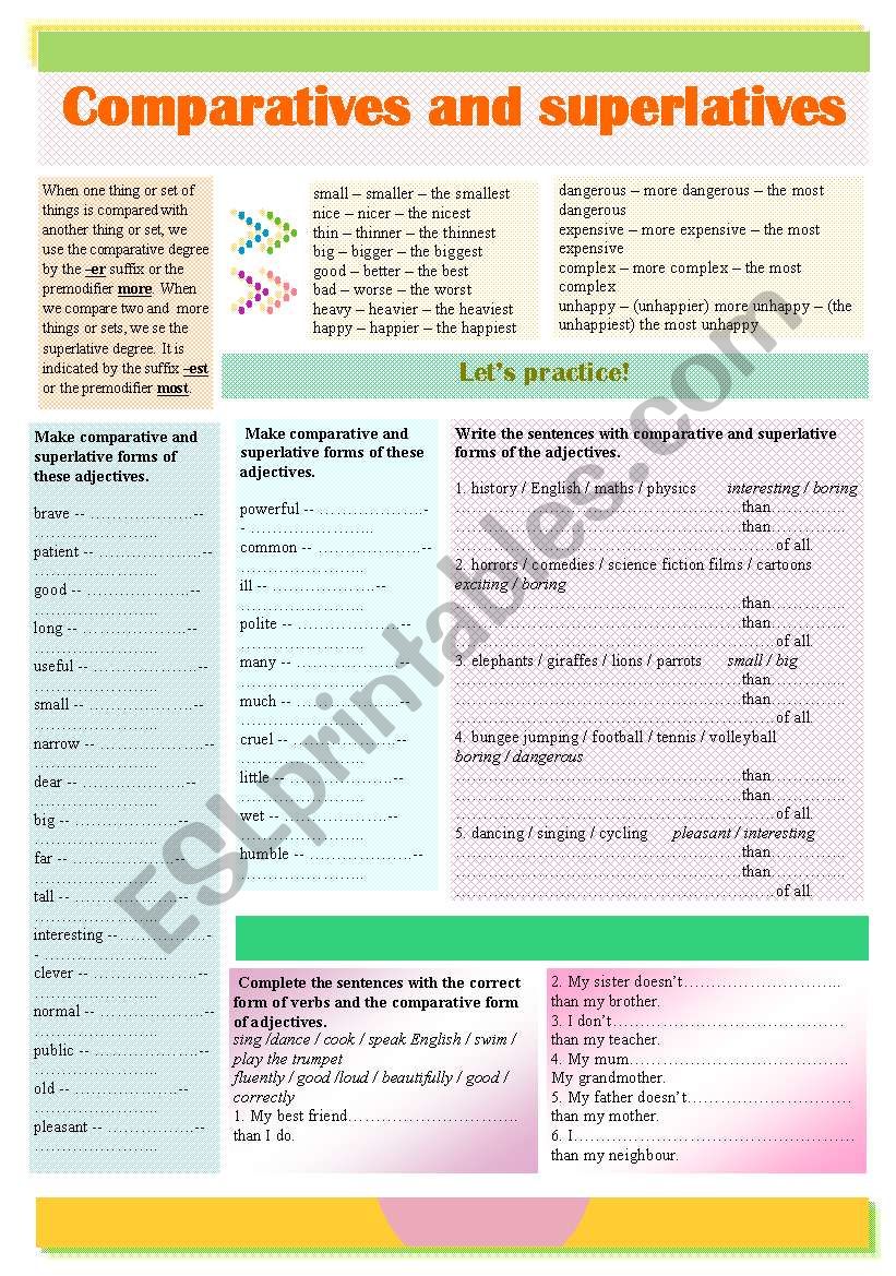 Comparatives and superlatives worksheet